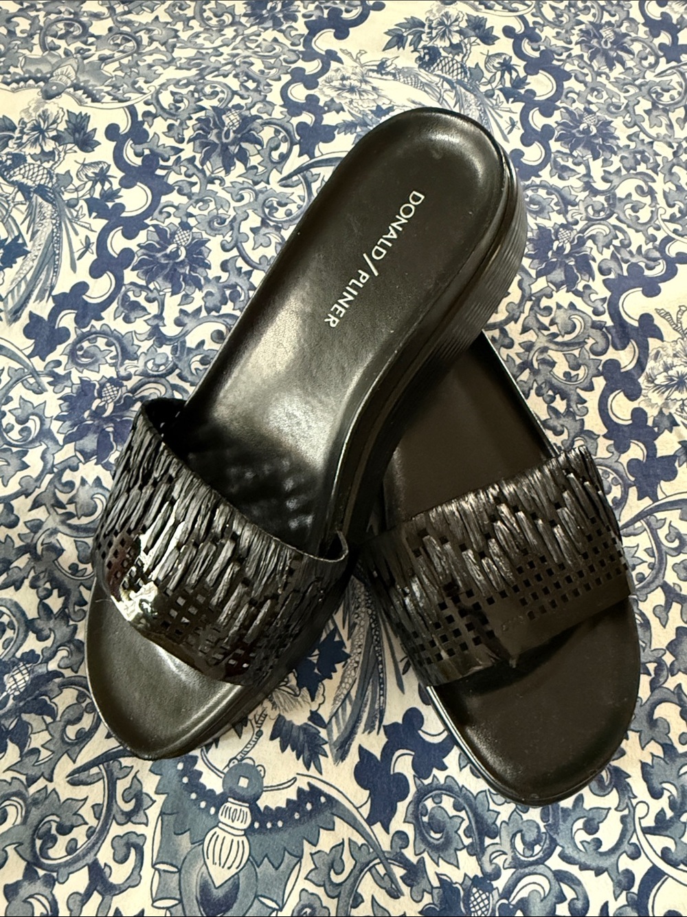 Donald J. Pliner FiFi Black Patent Woven Slide Sandals